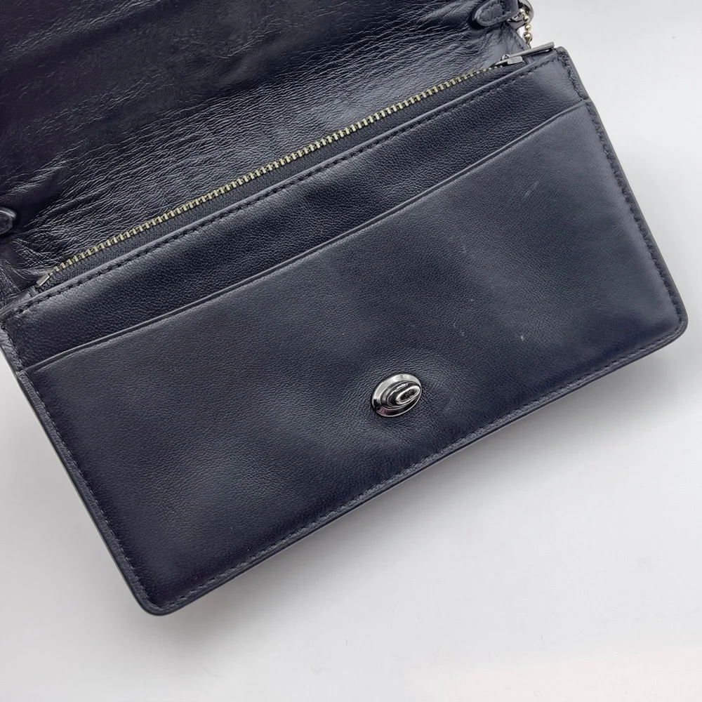 Coach foldover chain Clutch leather colorblock quilting rivets crossbody bag - Picture 7 of 15